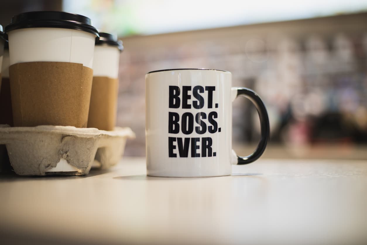 Coffee mug that reads “Best Boss Ever”